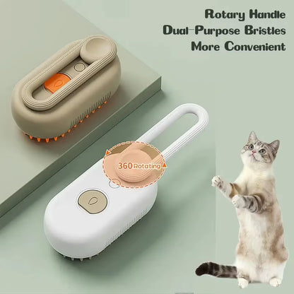 Steamy Dog Brush Electric Spray Cat Hair Brush 3 In1 Dog Steamer Brush for Massage Pet Grooming Removing Tangled and Loose Hair