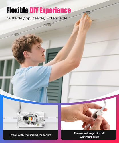 LED Permanent Outdoor Lights IP65 Waterproof RGBIC Eave Lights with Remote for Christmas New Year Roof DIY Holiday String Light