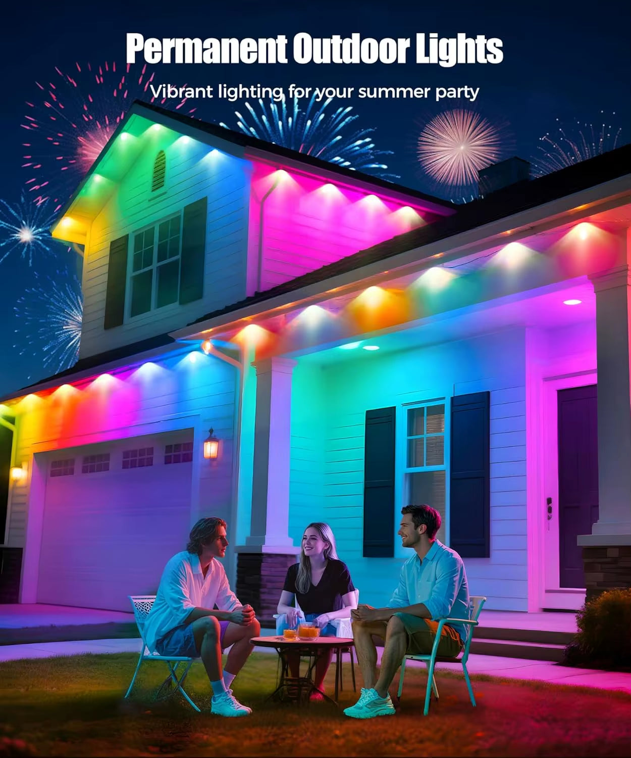 LED Permanent Outdoor Lights IP65 Waterproof RGBIC Eave Lights with Remote for Christmas New Year Roof DIY Holiday String Light