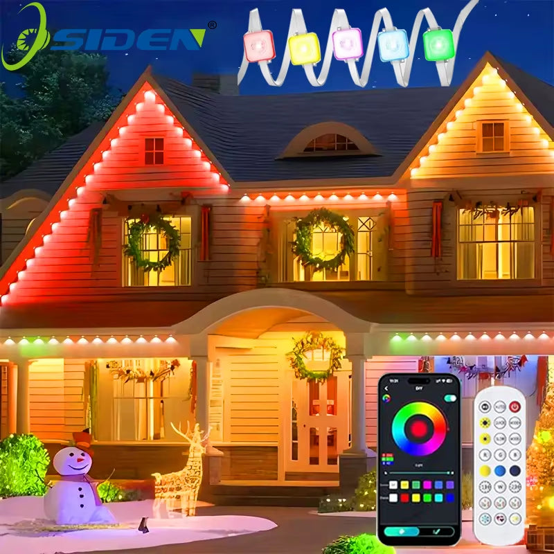 LED Permanent Outdoor Lights IP65 Waterproof RGBIC Eave Lights with Remote for Christmas New Year Roof DIY Holiday String Light