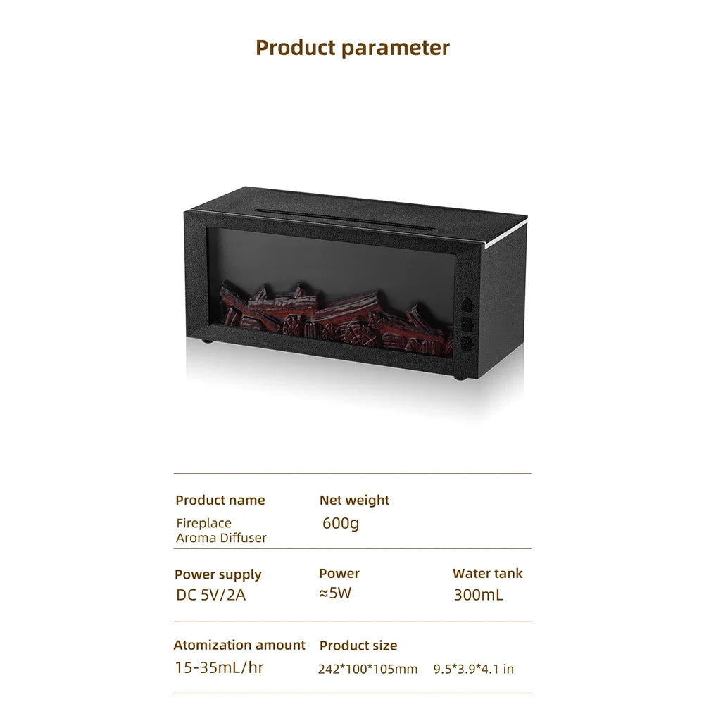 Essential Oils Humidifier with LED Light 4In1 Fireplace Air Humidifier Type C Rechargeable Aroma Diffuser for Home Creative Gift